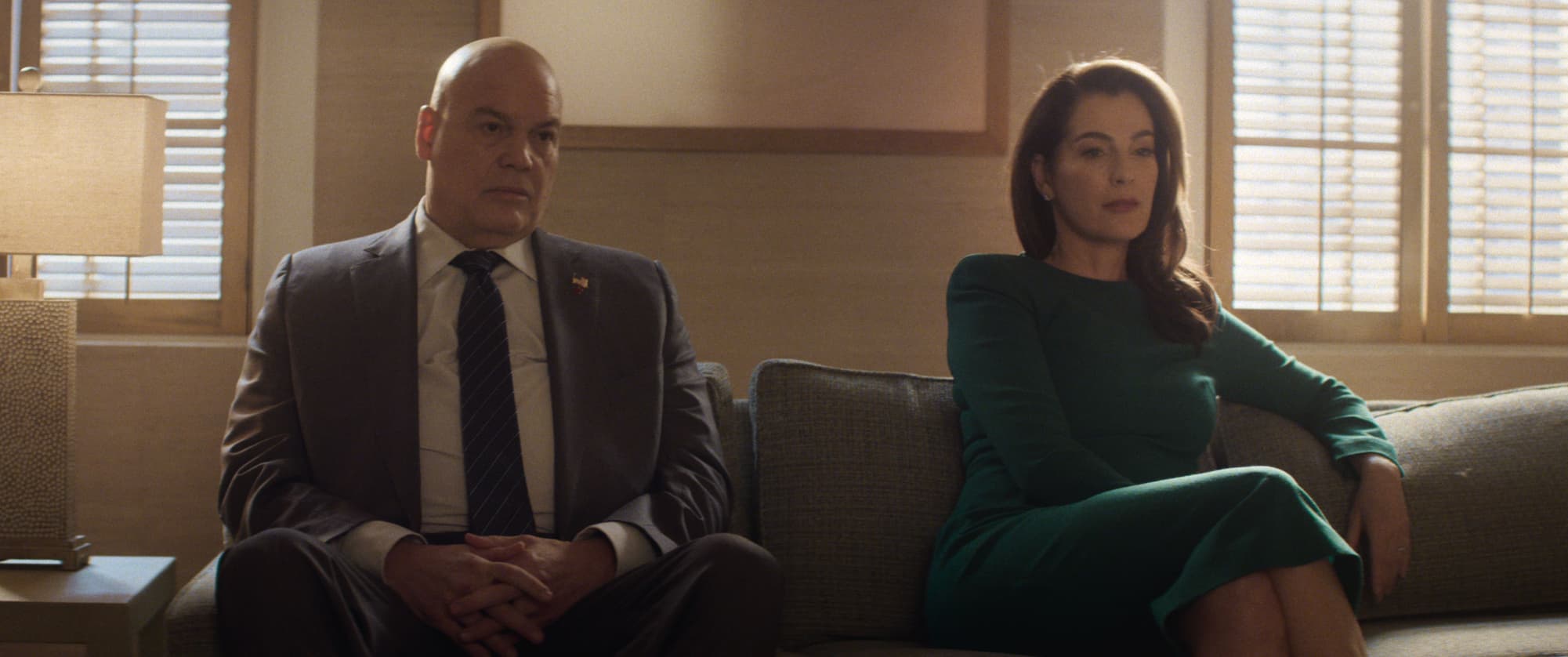 'Daredevil: Born Again' still of Wilson Fisk and Vanessa at couples counseling